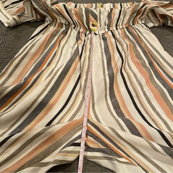 Hint Of Blush Striped Romper Jumpsuit Size Large Wide Leg Cropped - Picture 9 of 11